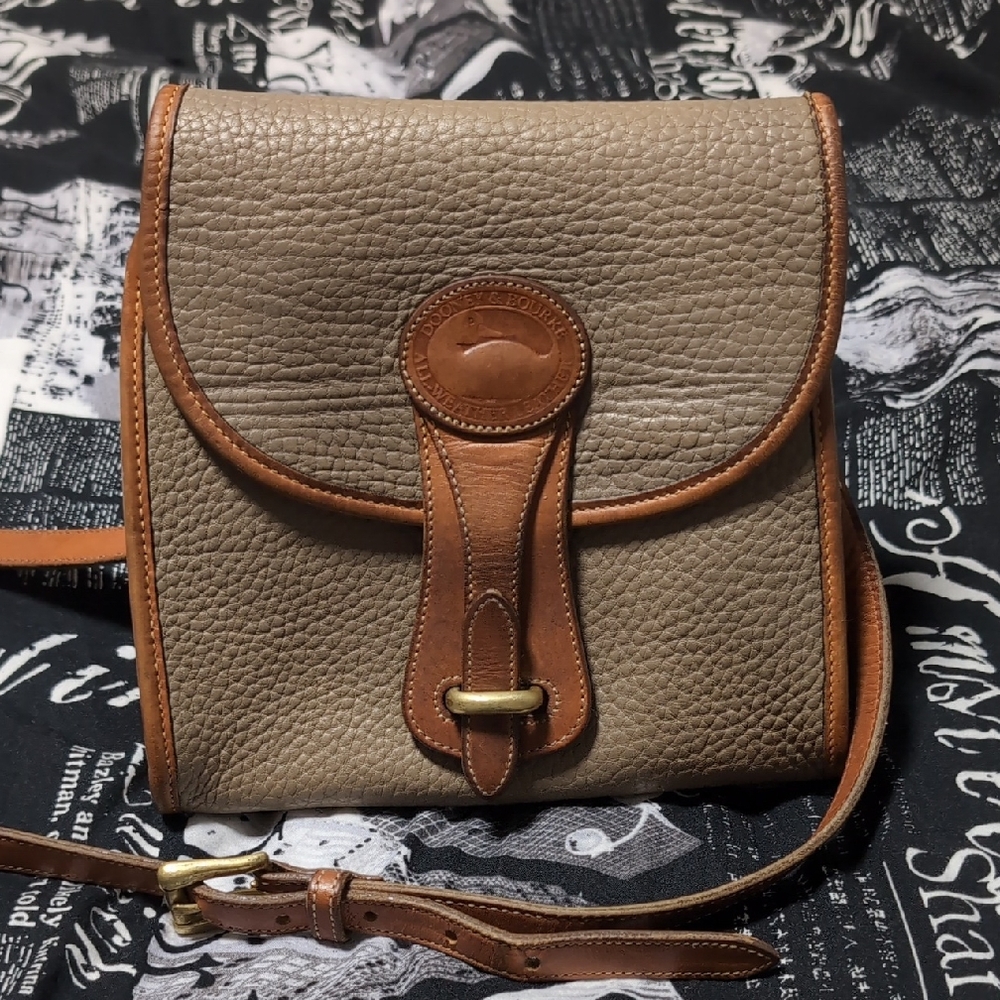 Vintage Dooney & Bourke Essex All Weather Leather Bag in Taupe and British Tan